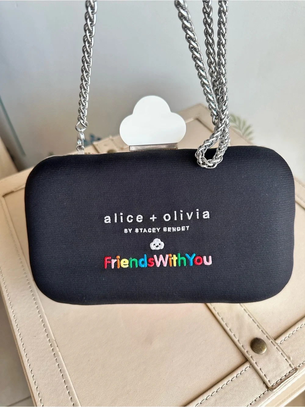 Alice + Olivia x FriendsWithYou Rainbow Beaded Cloud Clutch Bag Rare